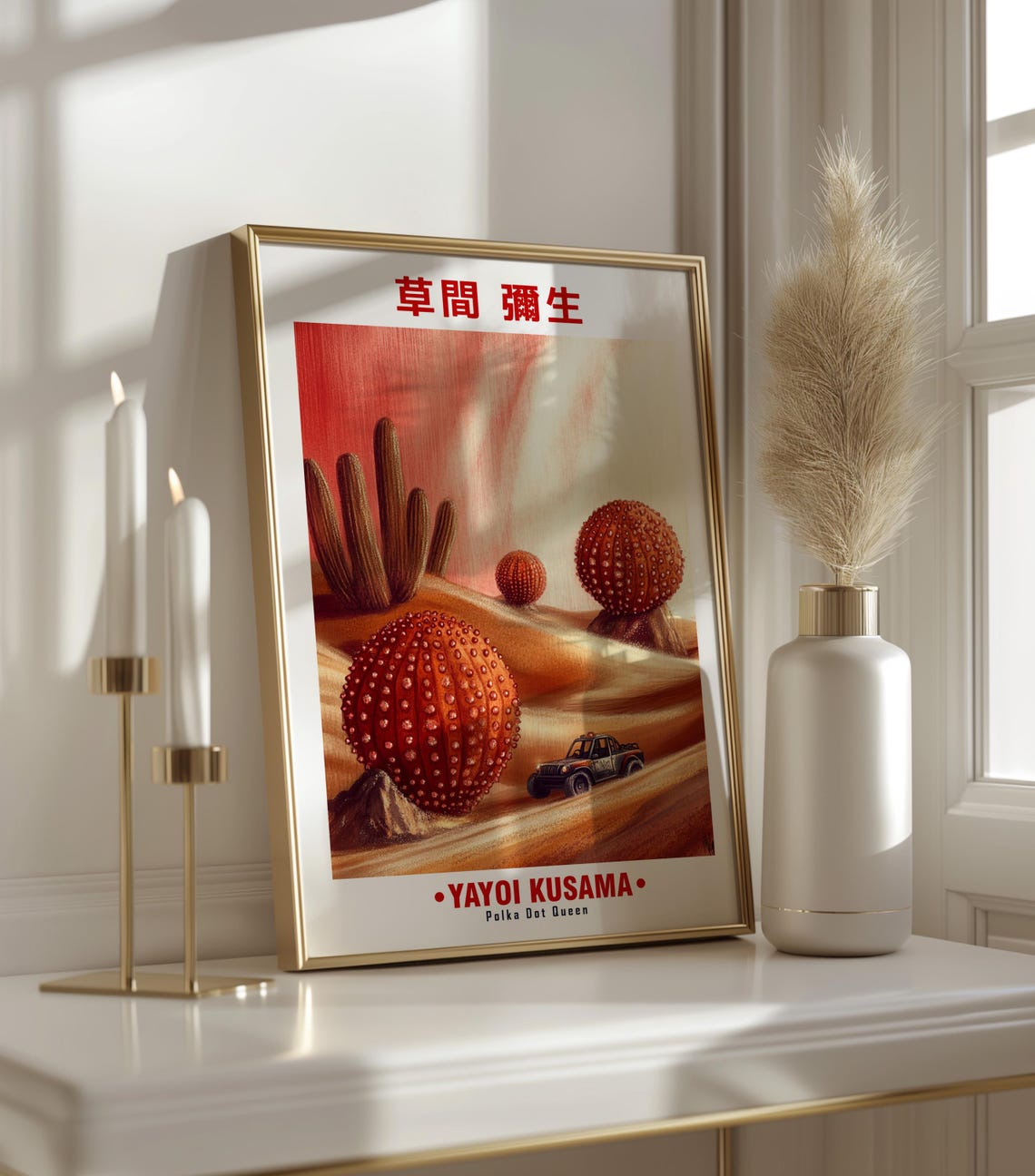 Yayoi Kusama-Inspired Red Polka Dot Desert Cactus Field Poster - Image 3