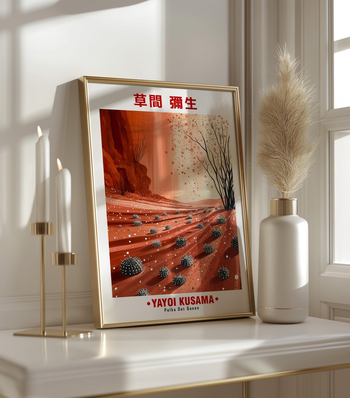 Black Barrel Cacti Red Canyon Desert Yayoi Kusama Inspired Poster - Image 3