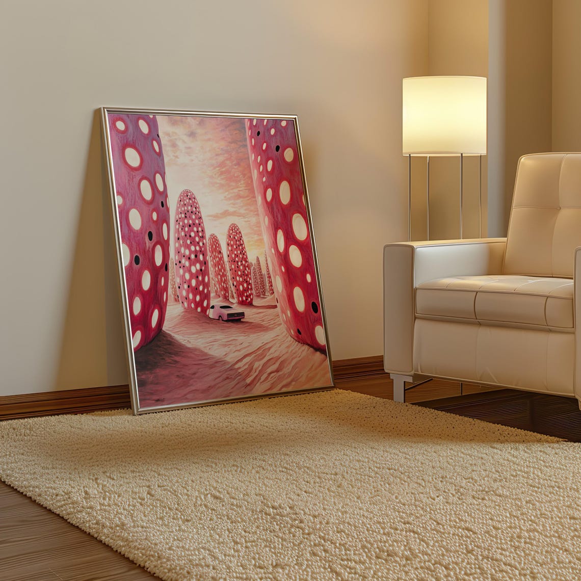 Giant Pink Polka Dot Rock Monoliths in Surreal Desert Art Poster - Image 3