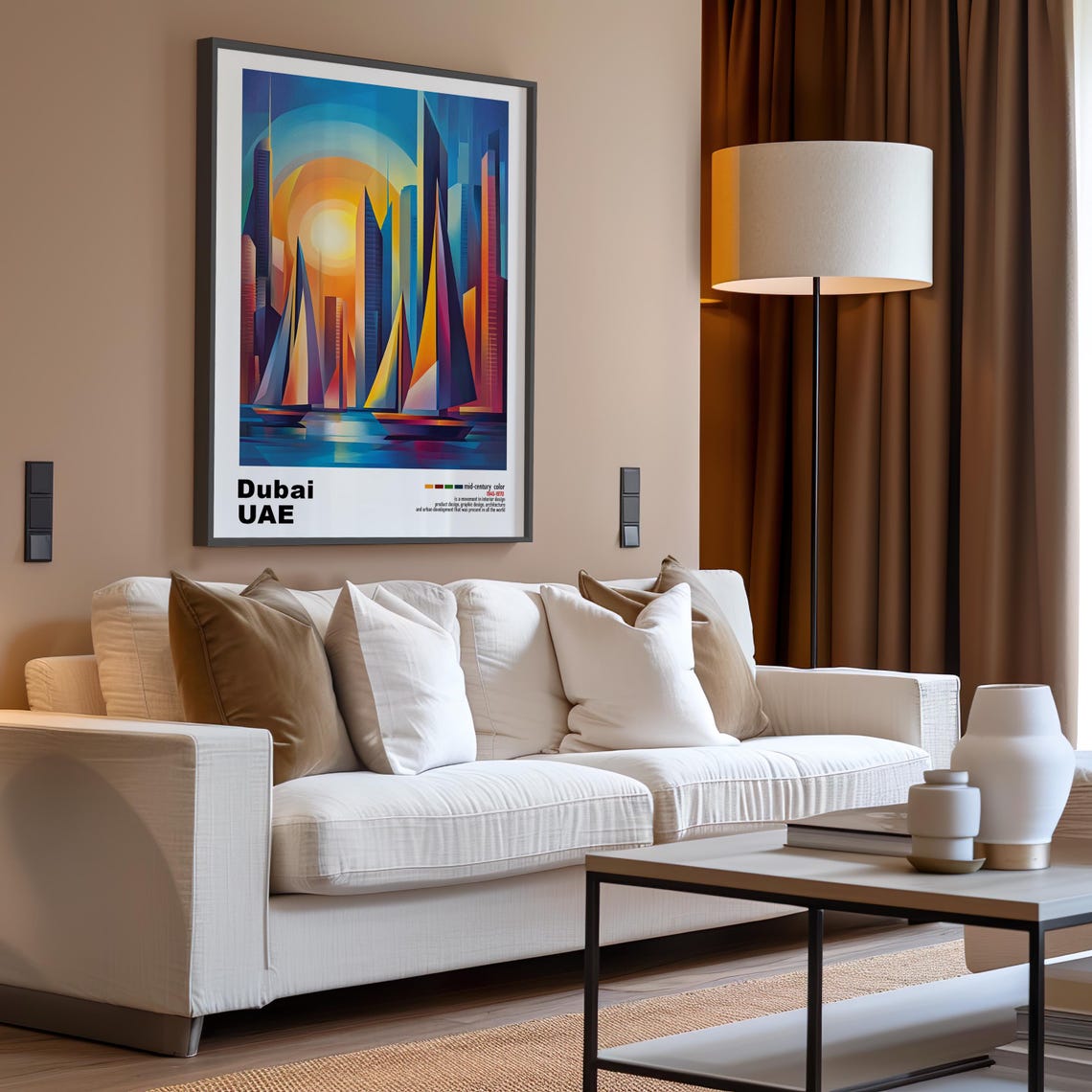 Dubai UAE Sailboats Skyline Sunburst Mid Century Travel Poster - Image 3