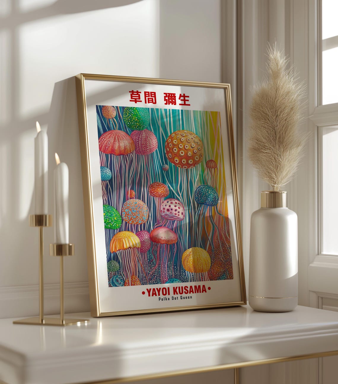 Yayoi Kusama-Inspired Polka Dot Jellyfish Tentacles Art Poster - Image 3