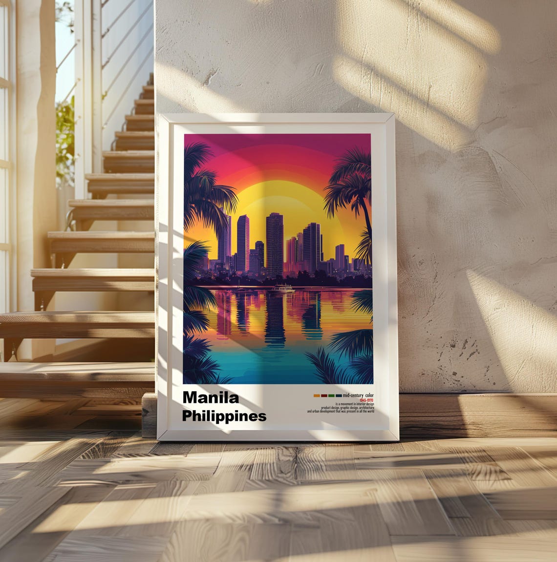 Manila Philippines Sunset Waterfront Skyline Palm Reflection Poster - Image 2