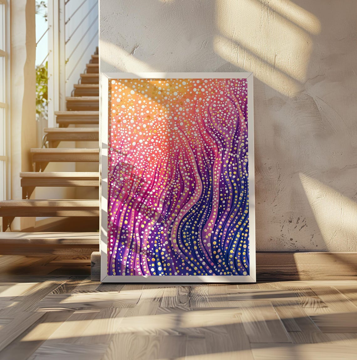 Kusama Inspired Rainbow Dots Flowing Waves Modern Pop Art Poster
