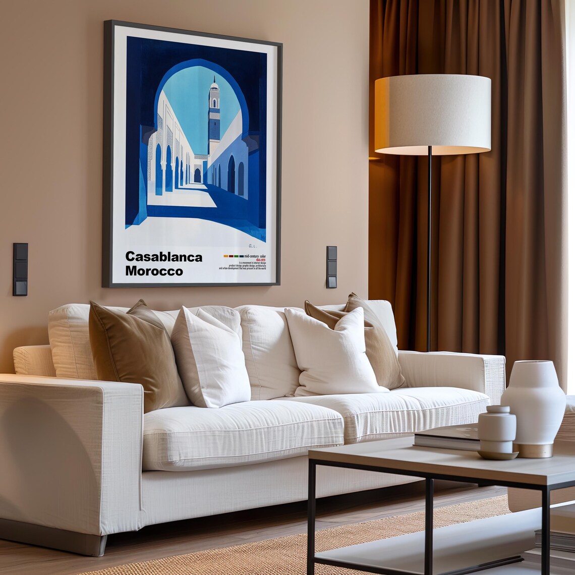 Casablanca Morocco Blue Courtyard Minaret Mid Century Poster - Image 3
