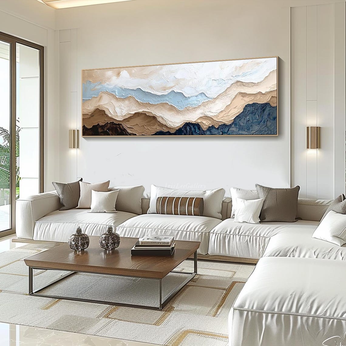 3dtextured Mountain Wall Art Large Horizontal Neutral Painting On Modern Earth Tone Art Panoramic Palette Knife Living Room Wall Art - Image 2