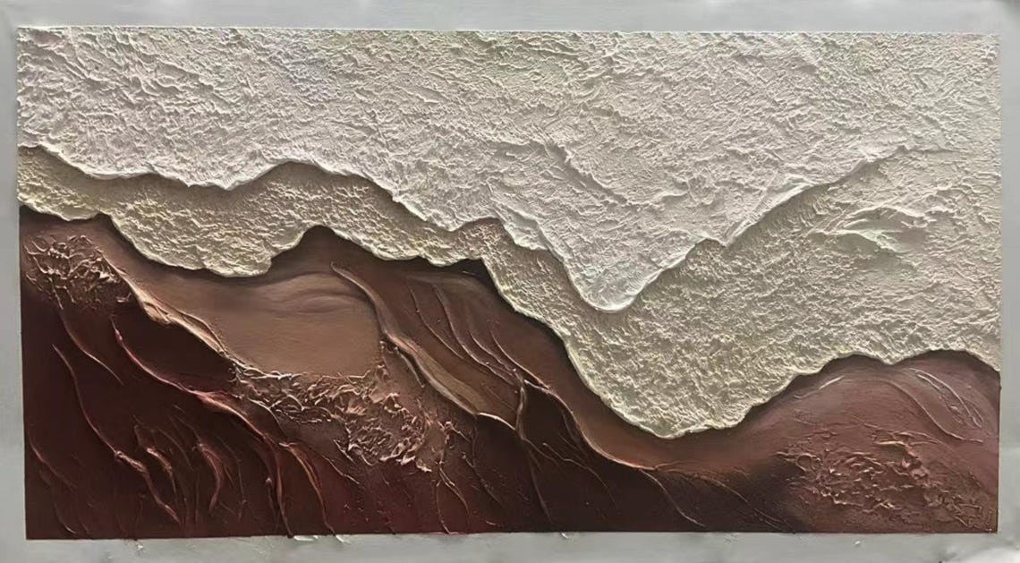 Terracotta Mountain Ridge Cream Abstract Earth Tone Painting Wall Art - Image 3