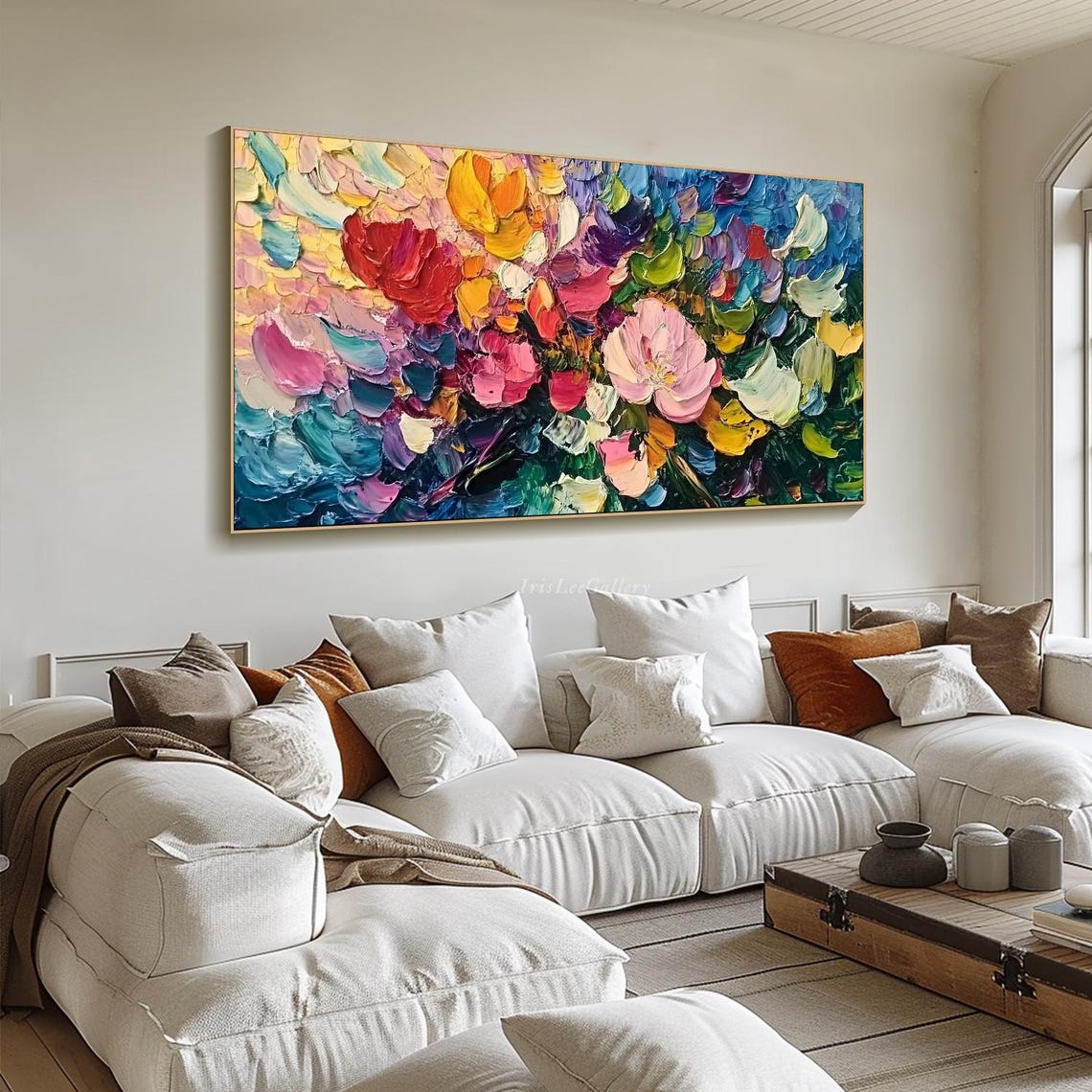 Vibrant Rainbow Flower Bouquet Multicolor Impasto Floral Art Poster - Image 3