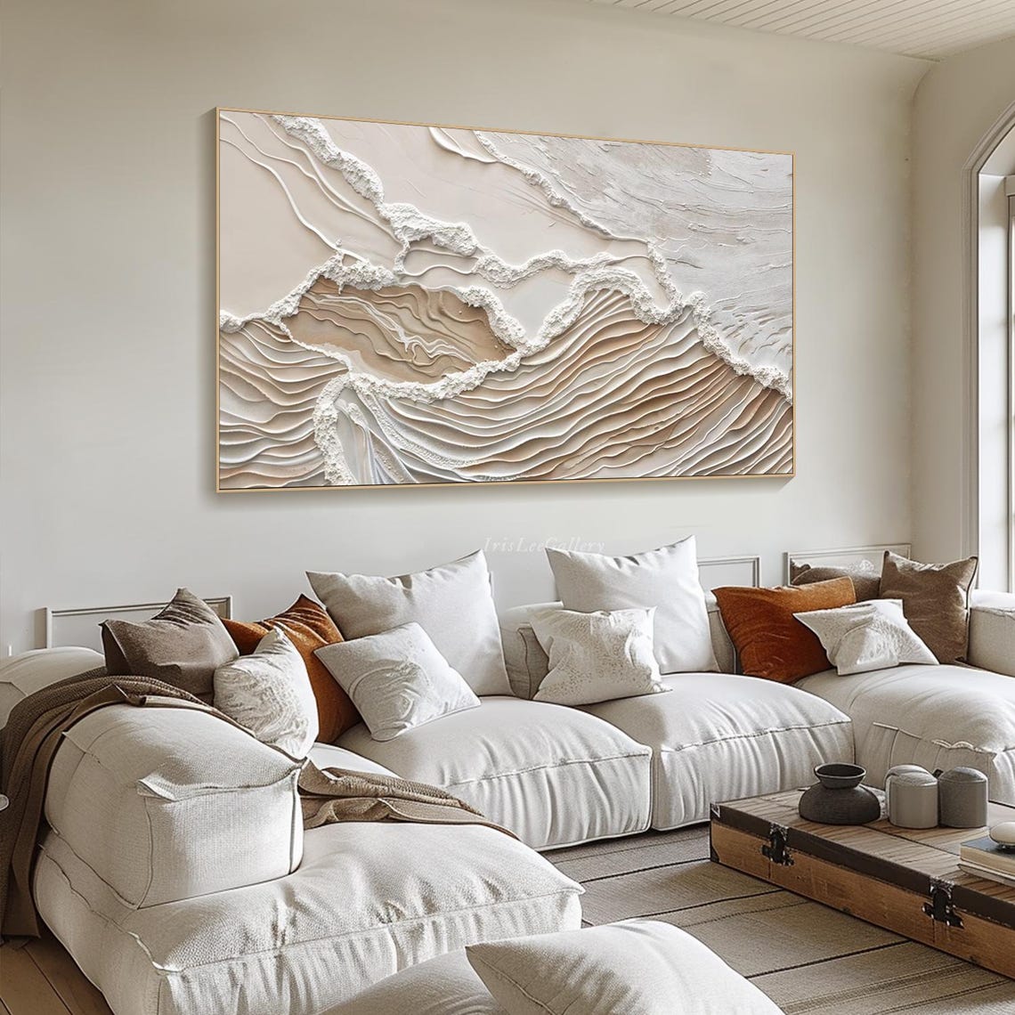 Cream Sand Plaster Ocean Waves 3D Textured Wabi Sabi Wall Art - Image 4