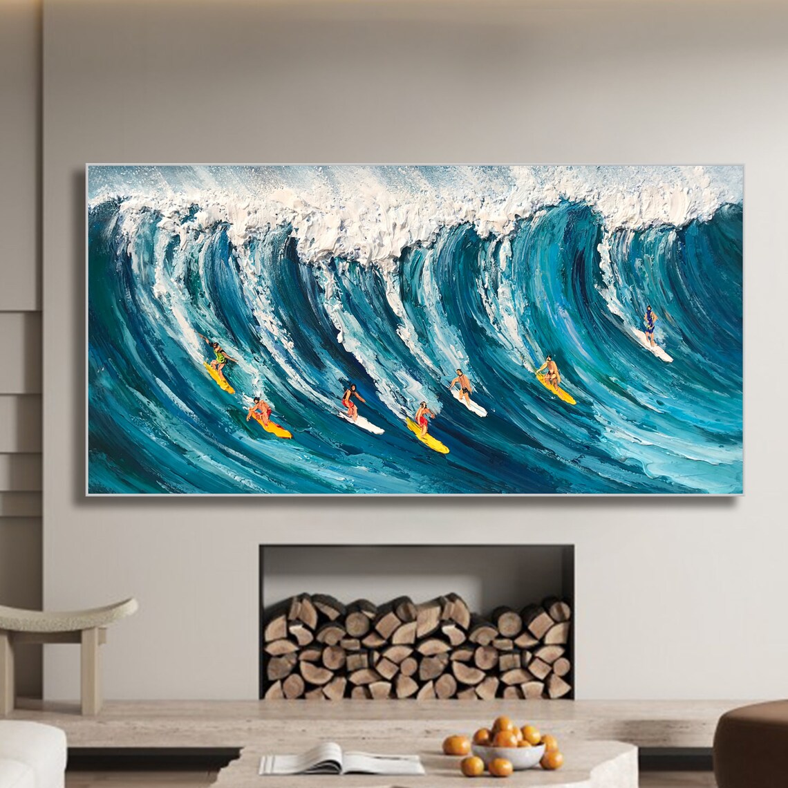 Original Surf Wall Art, Blue Ocean Waves Painting - Image 2