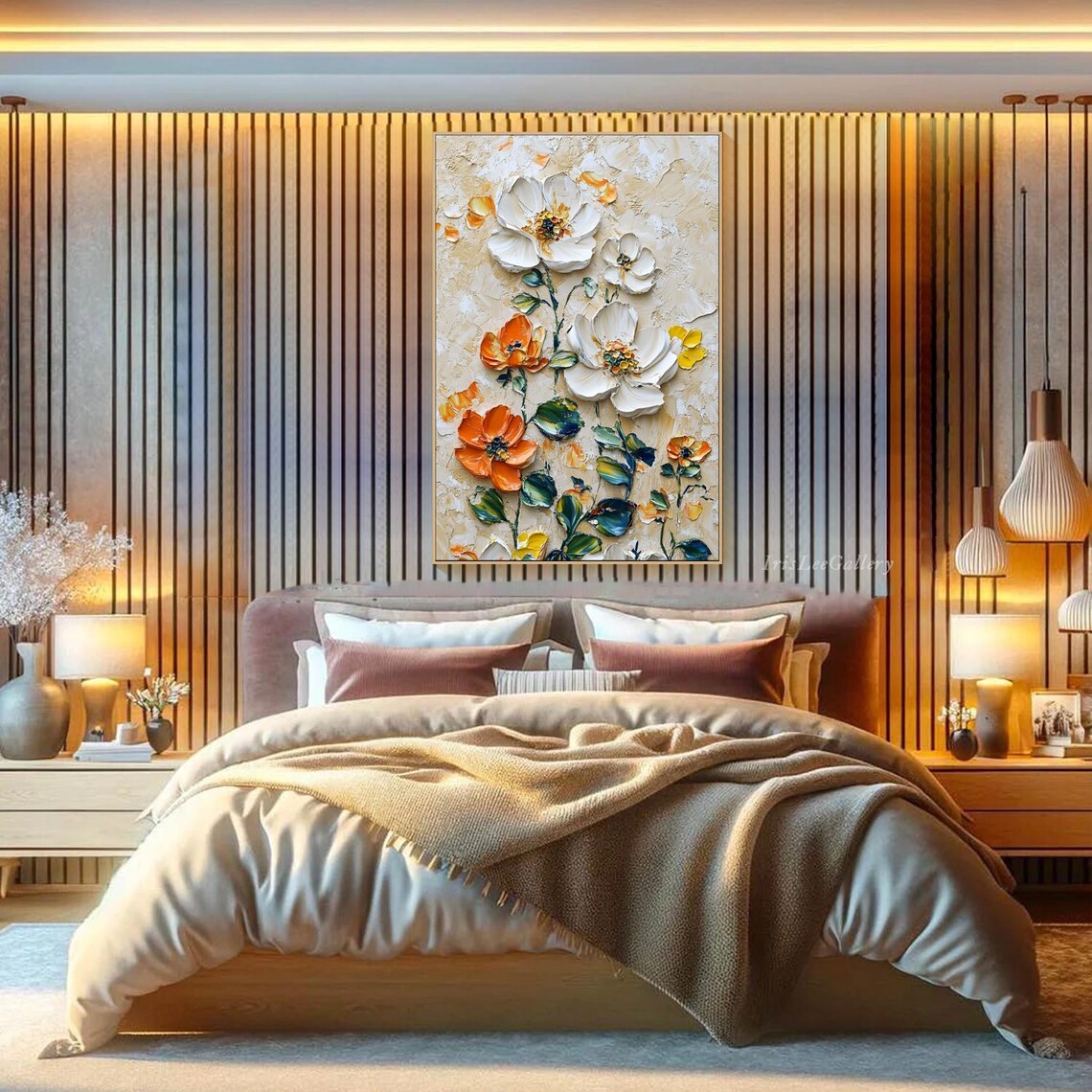 White Orange Blossom Textured Impasto Floral Painting Wall Art - Image 2