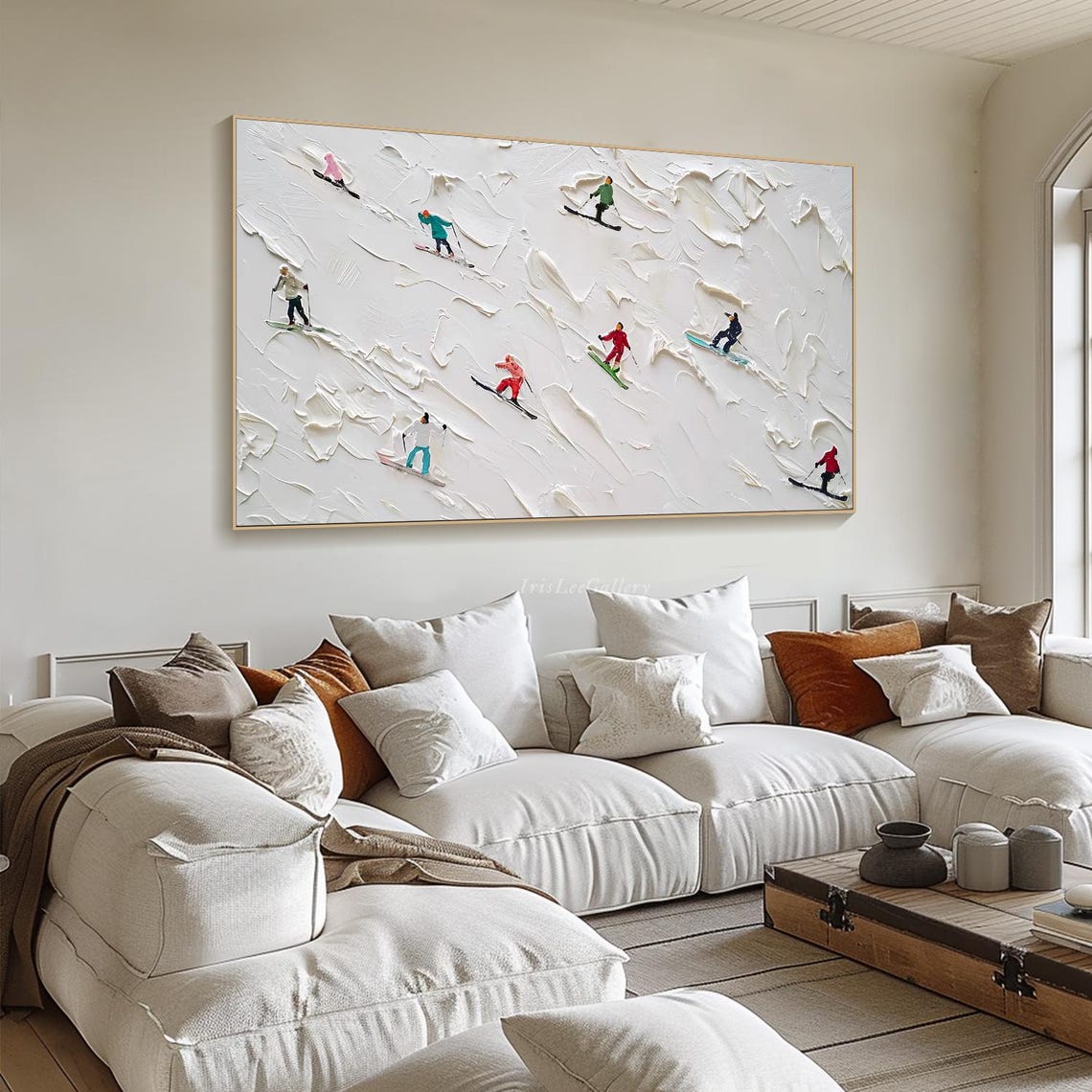 Skiing Action Painting On Textured Snow Wall Art Skiing Figures Wall Art Modern Winter Sports Art Impasto Ski Art Large Skiing - Image 4