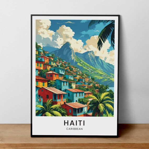 Haiti Travel Poster Caribbean Island Houses Art Print