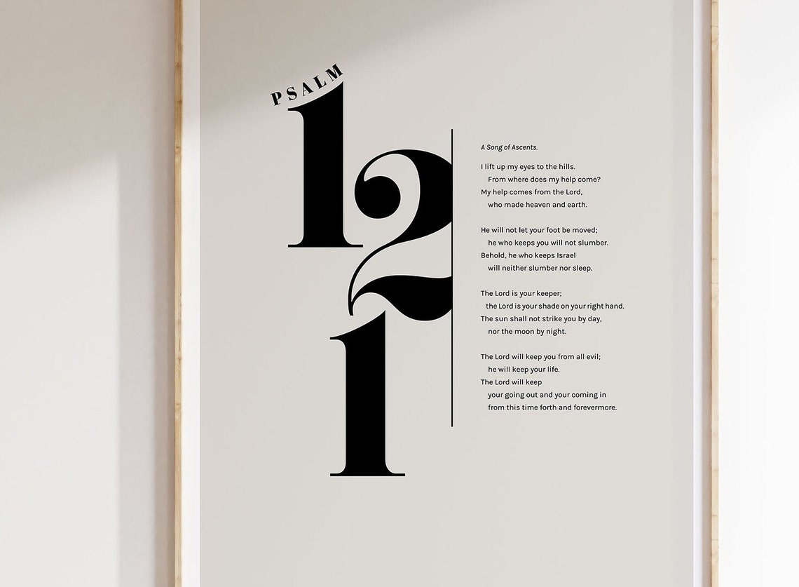 Psalm 121 I Lift Up My Eyes Stylized Numeral Full Text Bible Poster - Image 2