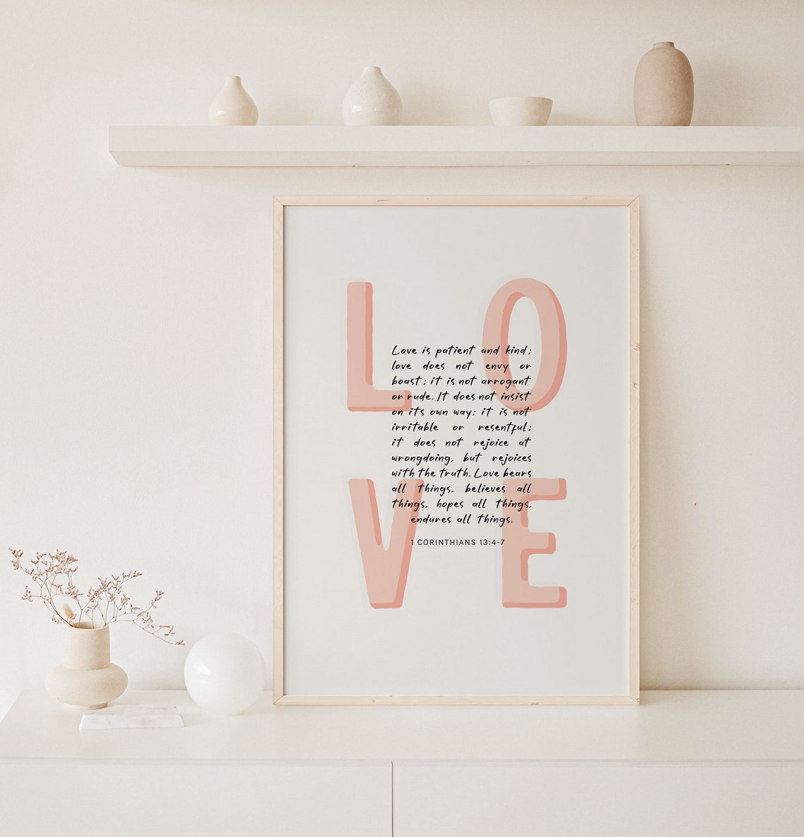 1 Corinthians 13:4-7 Love Is Patient And Kind Pink Nursery Poster Gift - Image 6