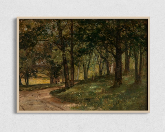 In The Forest Shade Vintage Antique Trees Rainforest Path Shady Countryside Oil Painting Art