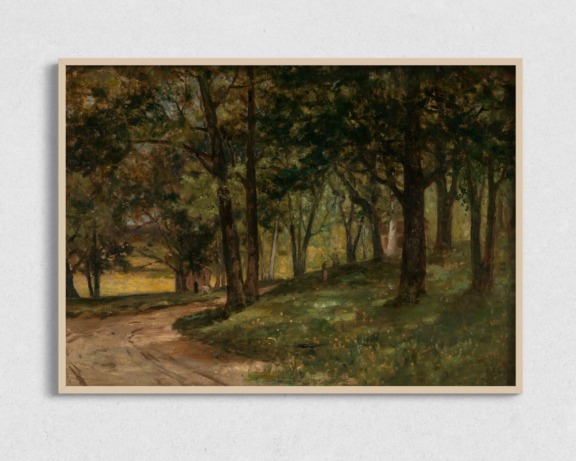 Dappled Light Forest Path Tall Trees Summer Shade Landscape Art Poster