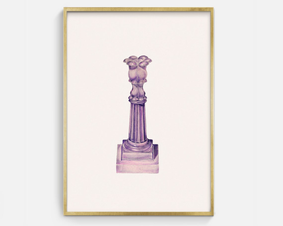 Purple Glass Candlestick Antique Object Watercolor Drawing Art Poster
