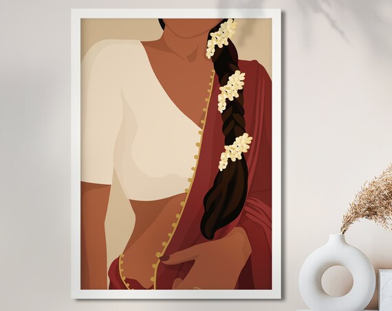 Desi Art South Asian Woman Portrait, Art Print