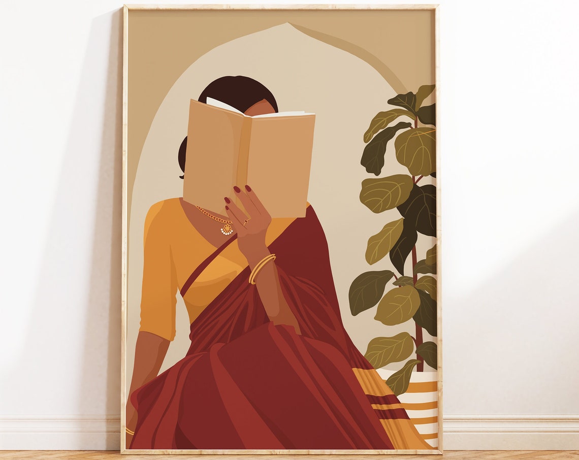 Indian Woman Reading - Boho Art