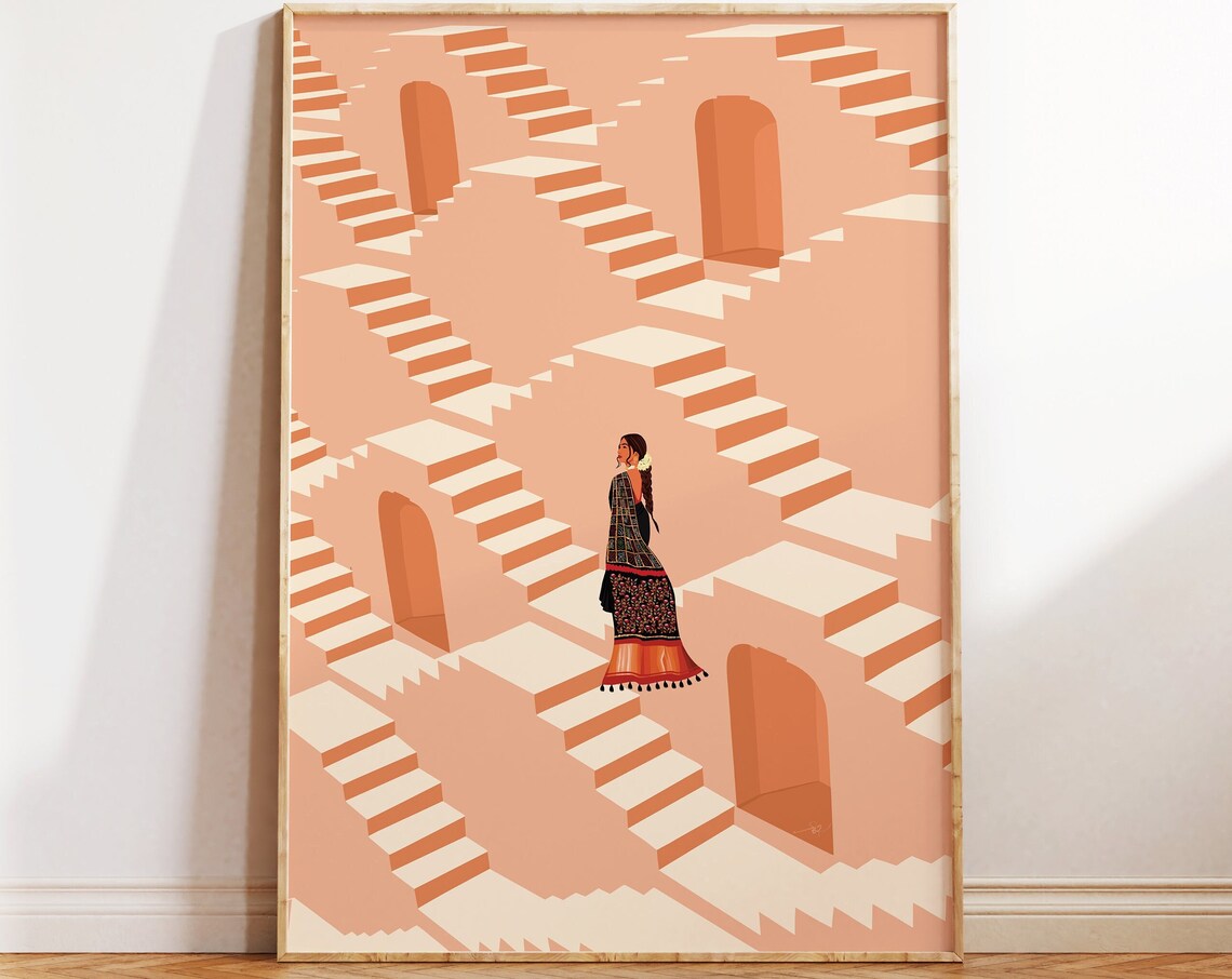 Jaipur Step Well Poster, South Asian Art Print