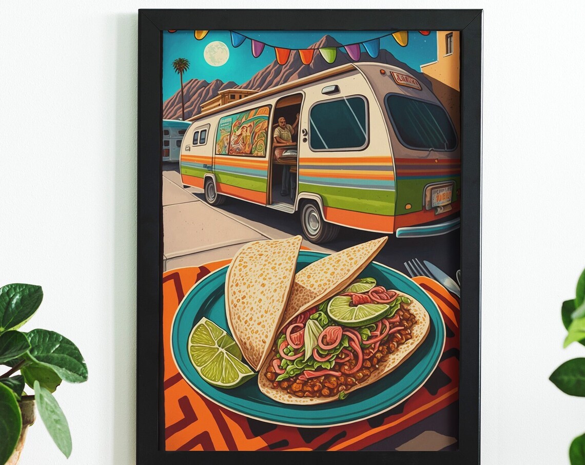 Street Tacos With Lime And Retro Taco Truck Fiesta Art Poster
