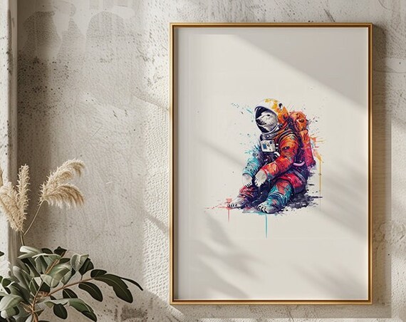 Polar Bear Astronaut Watercolor Seated Space Suit Animal Art Poster