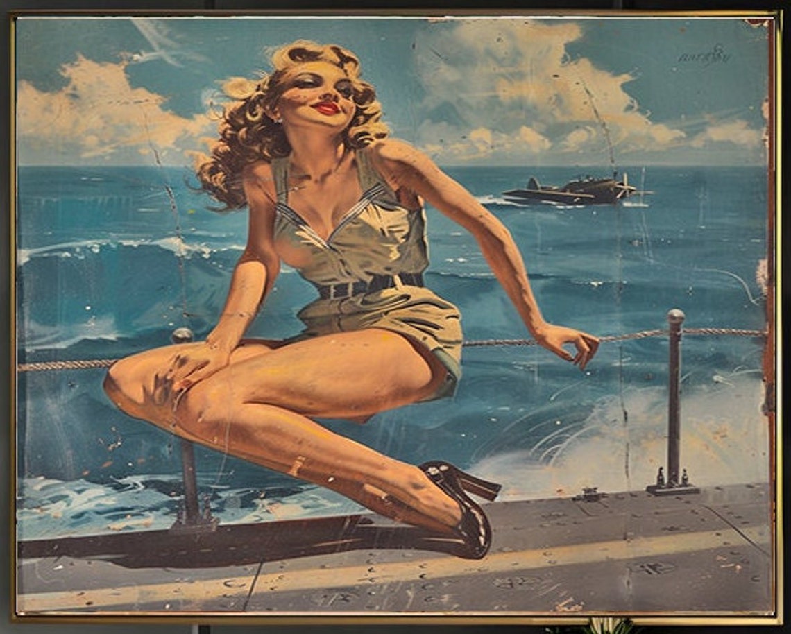 1950s Pinup Girl Vintage Painting Pin Up Girl Art Print Military Pinup Poster Art L Oil Panting L 5 Sizes Available L 016 - Image 2