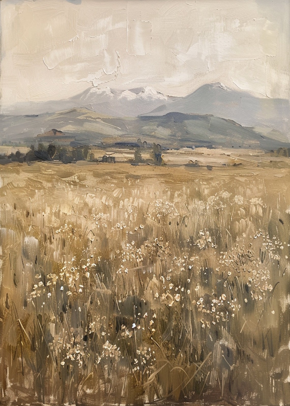 Golden Wheat Field Before Mountains Vintage Landscape Wall Art - Image 3