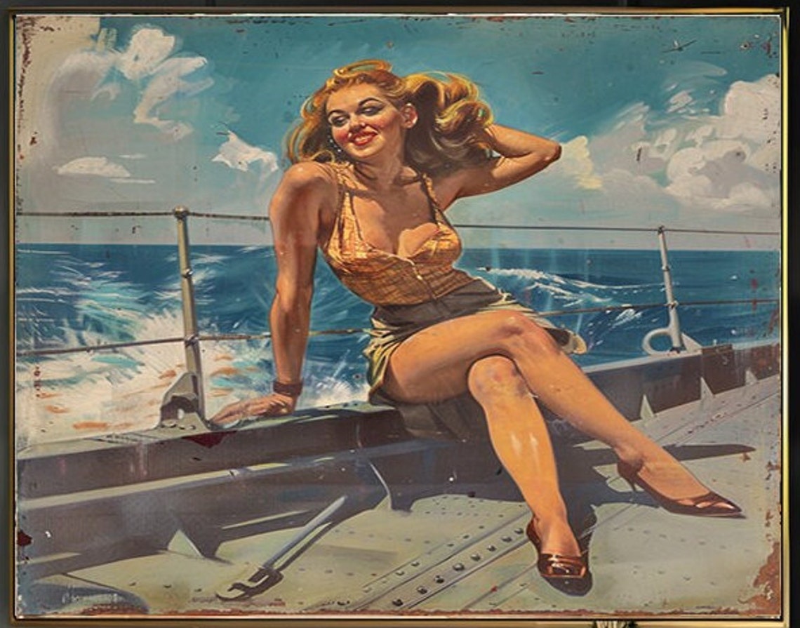 Blonde Pinup Girl Lounging on a Ship Railing Vintage Style Poster - Image 2