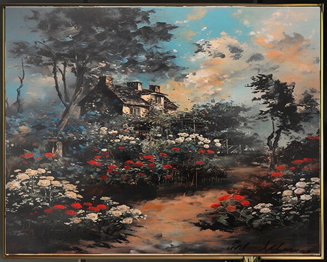 Winding Path Through Red White Rose Garden Under Blue Sky Poster - Image 2