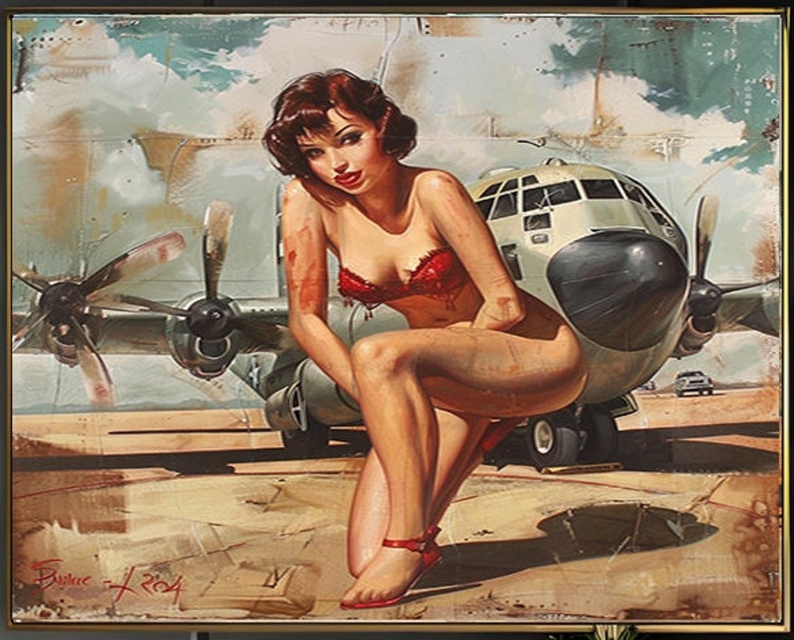 1950s Pinup Girl Vintage Painting Pin Up Girl Art Print Military Pinup Poster Art L Oil Panting L 5 Sizes Available L 008 - Image 2