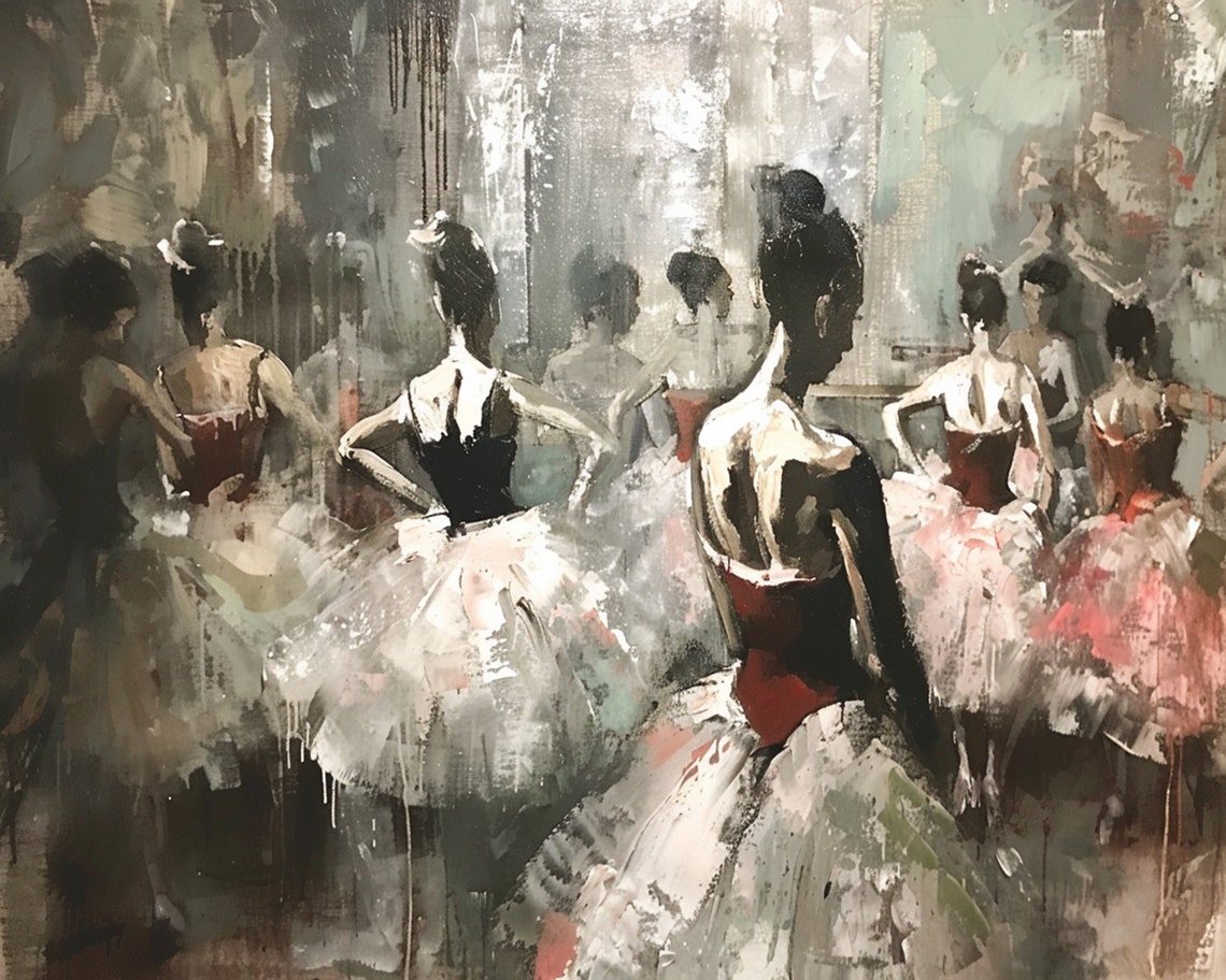 Ballerinas in Green Tutus at a Studio Rehearsal Oil Art Poster - Image 3