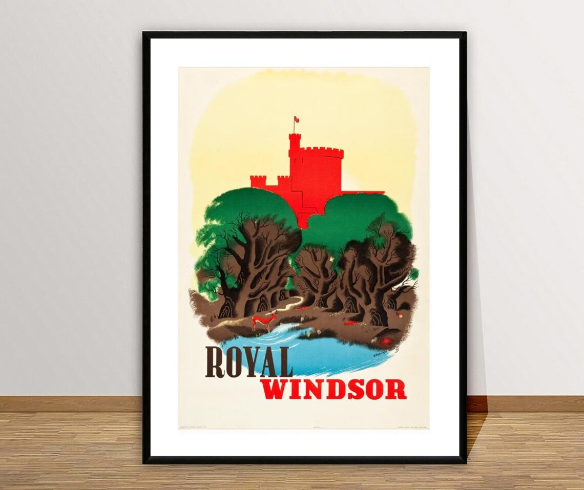 Royal Windsor Castle Red Deer Forest Vintage England Travel Poster - Image 2