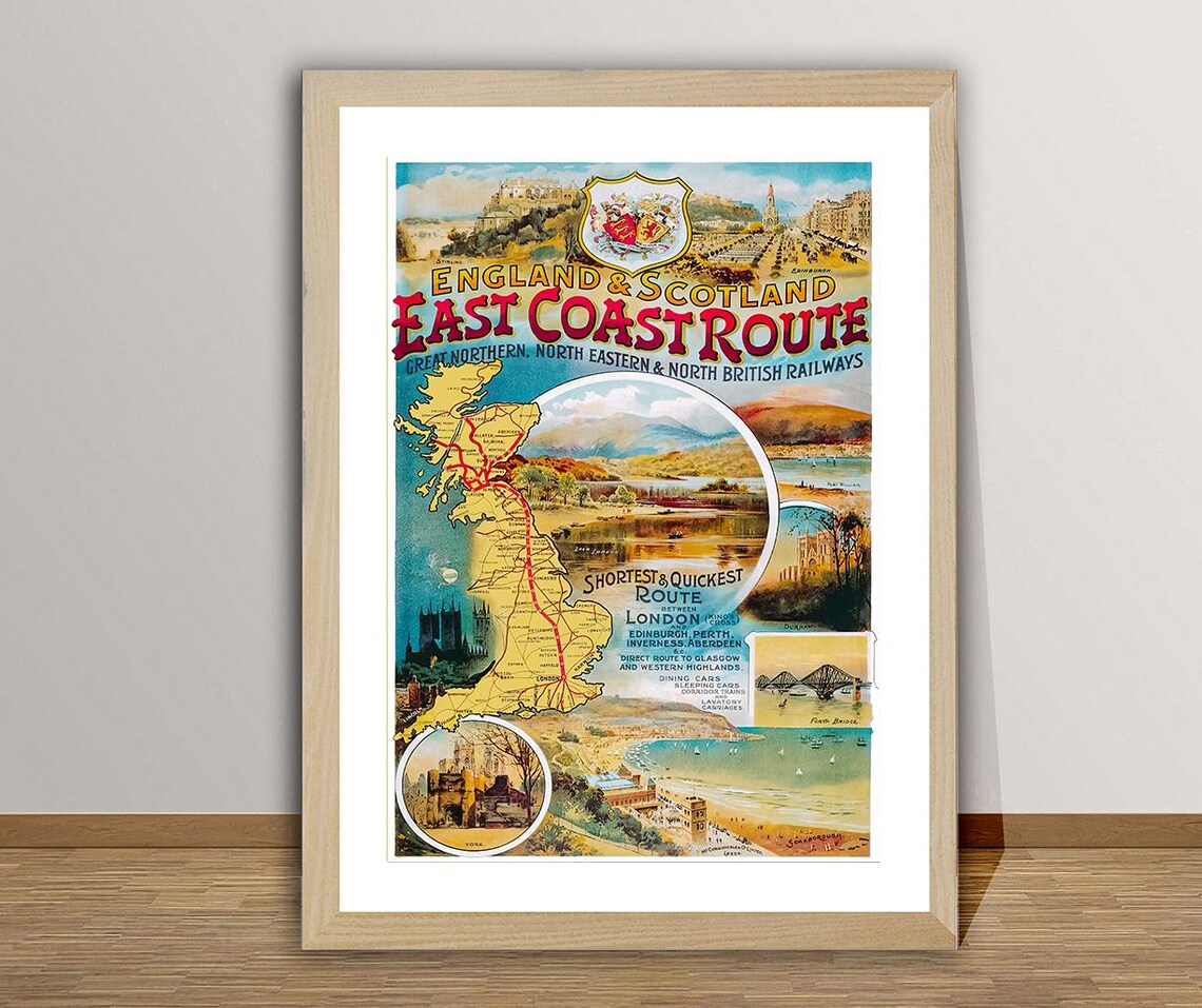 East Coast Route England Scotland Vintage Travel Poster