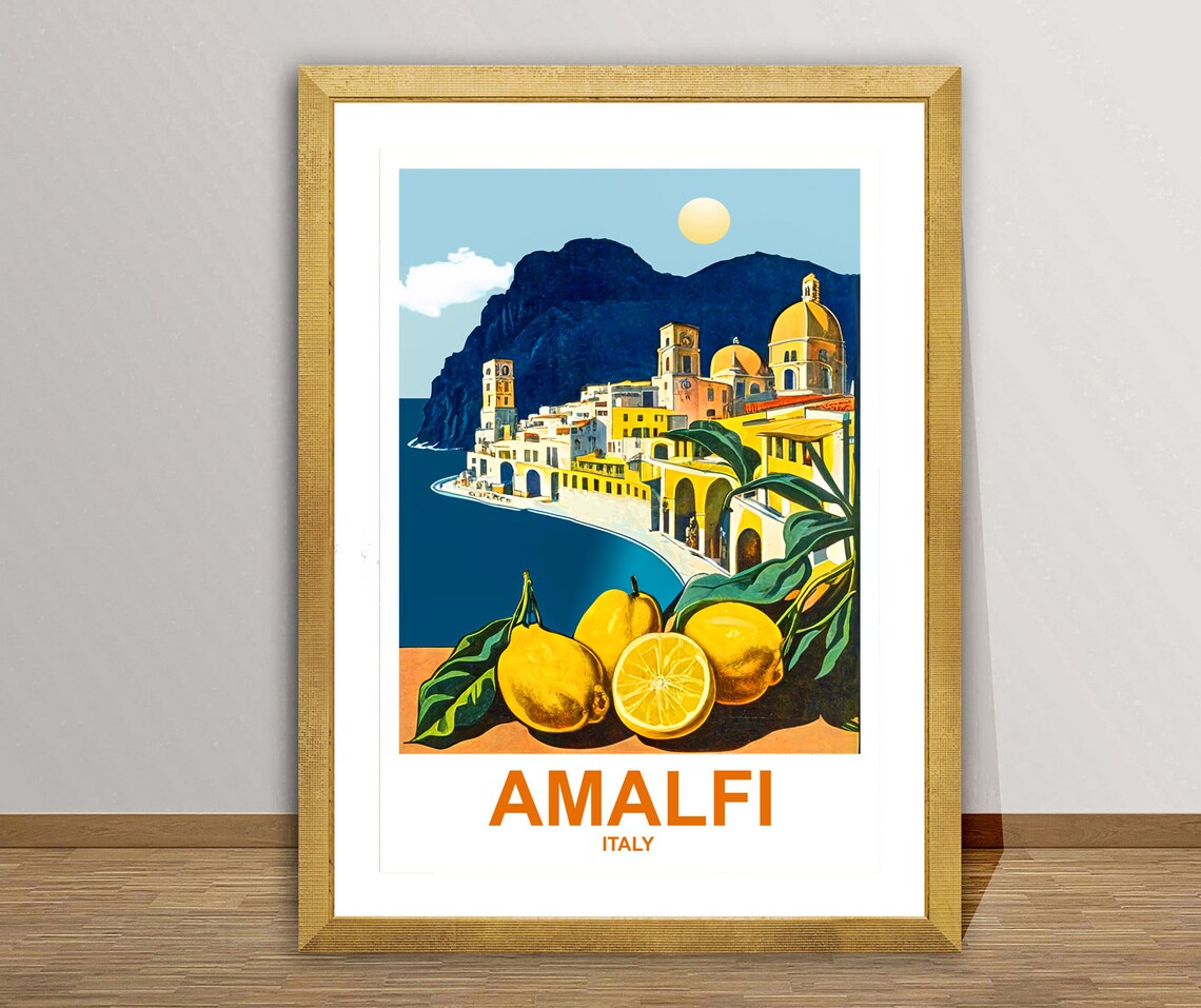 Amalfi Italy Cliffside Town Lemon Grove Vintage Mediterranean Poster