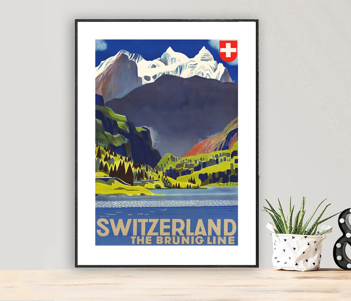 Switzerland Vintage Travel Poster, European Travel Poster