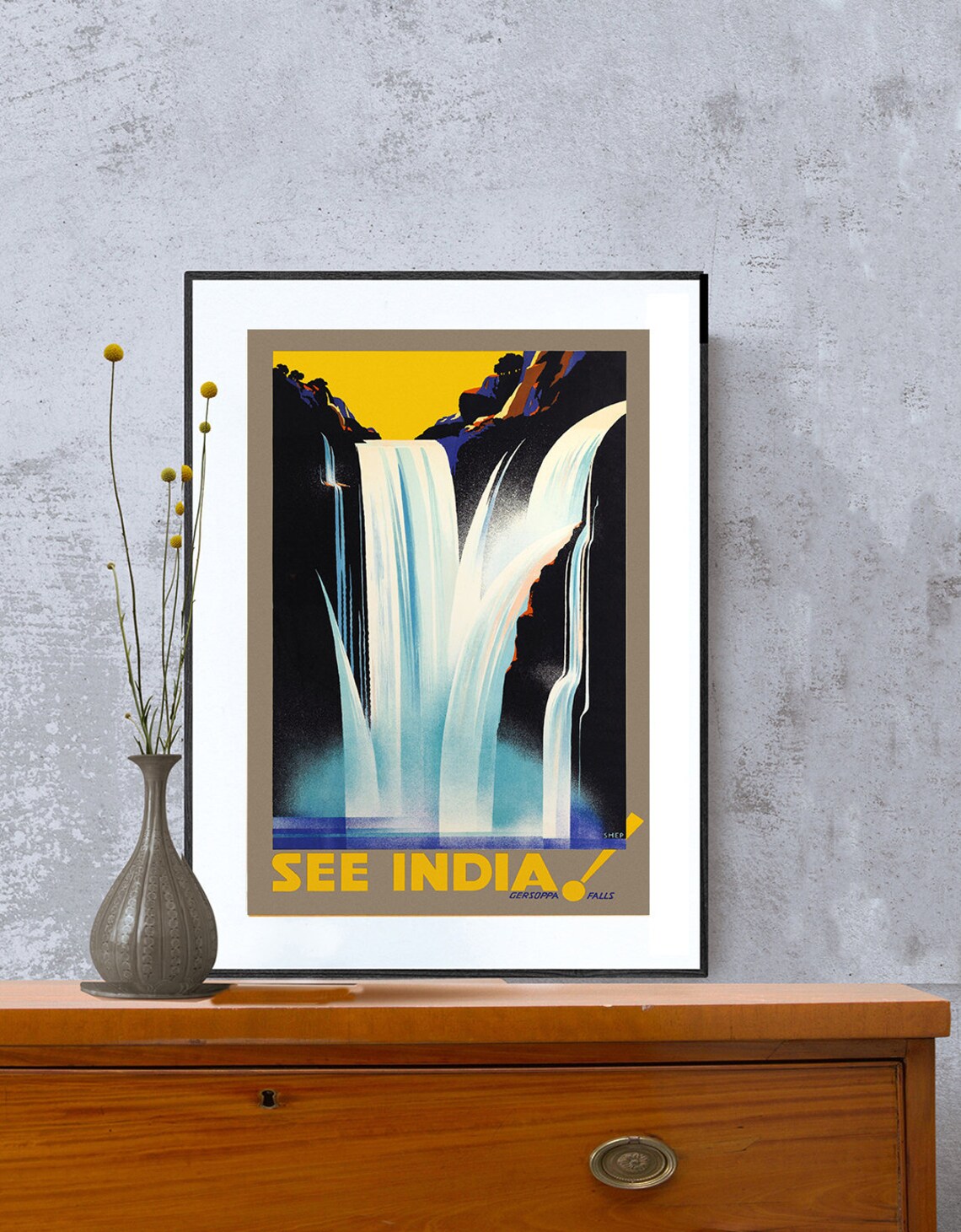 See India Gersoppa Falls Waterfall Vintage India Travel Poster