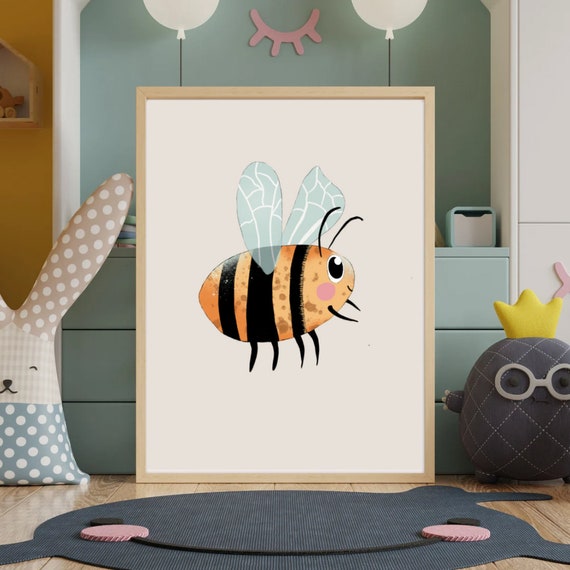 Bee Illustration Gender Neutral Kids Room Nursery Instant Download Insect Bugs Wall Art Child New Baby Gift