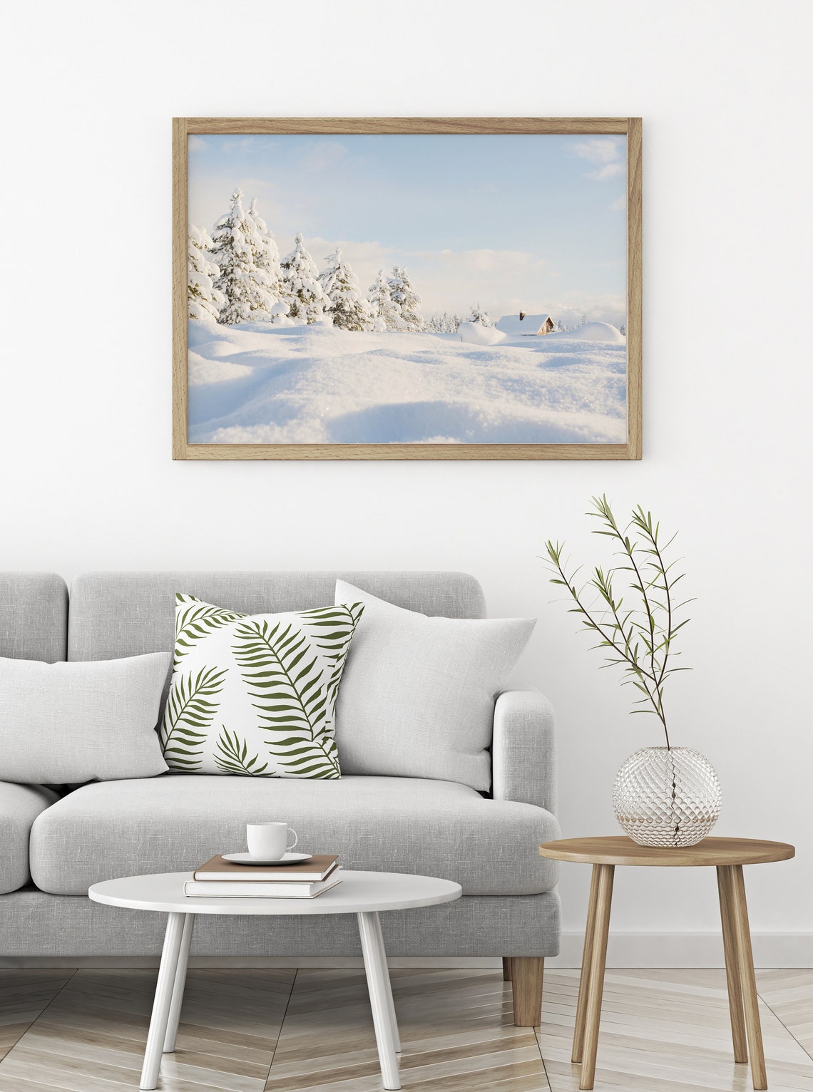 Winter Snowy Pine Forest Cabin Landscape Photography Nature Print