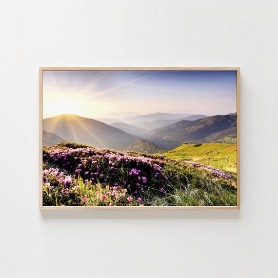 Mountains Sunset Landscape Print Wildflowers Nature Photography Scenery Wall Art