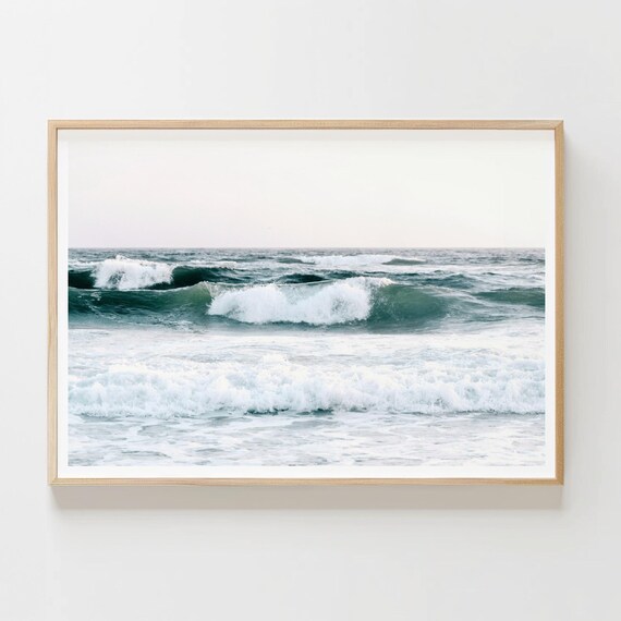 Crashing Ocean Waves Photography Minimalist Beach Wall Poster