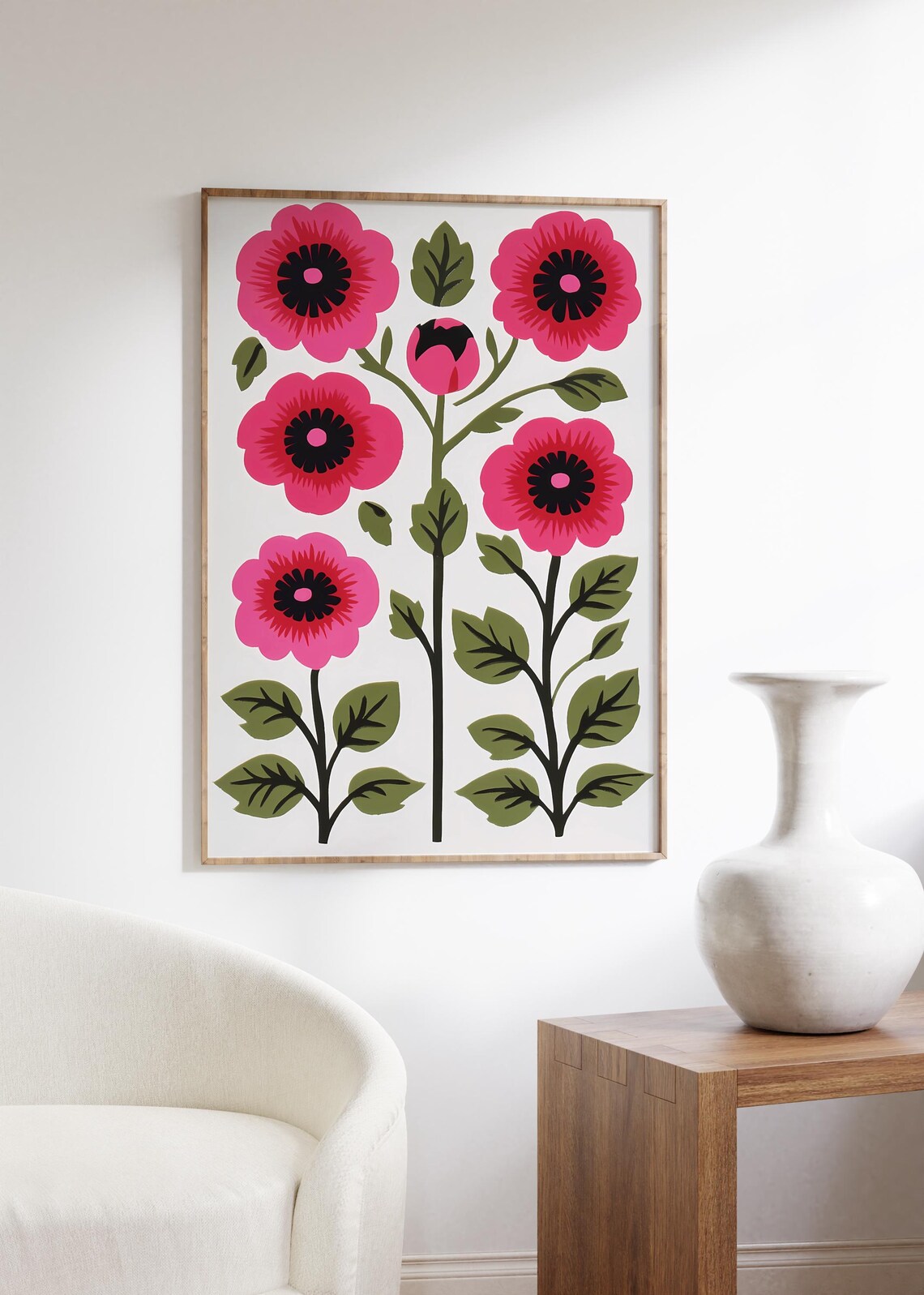 Pink Poppy Print Abstract Floral Wall Art