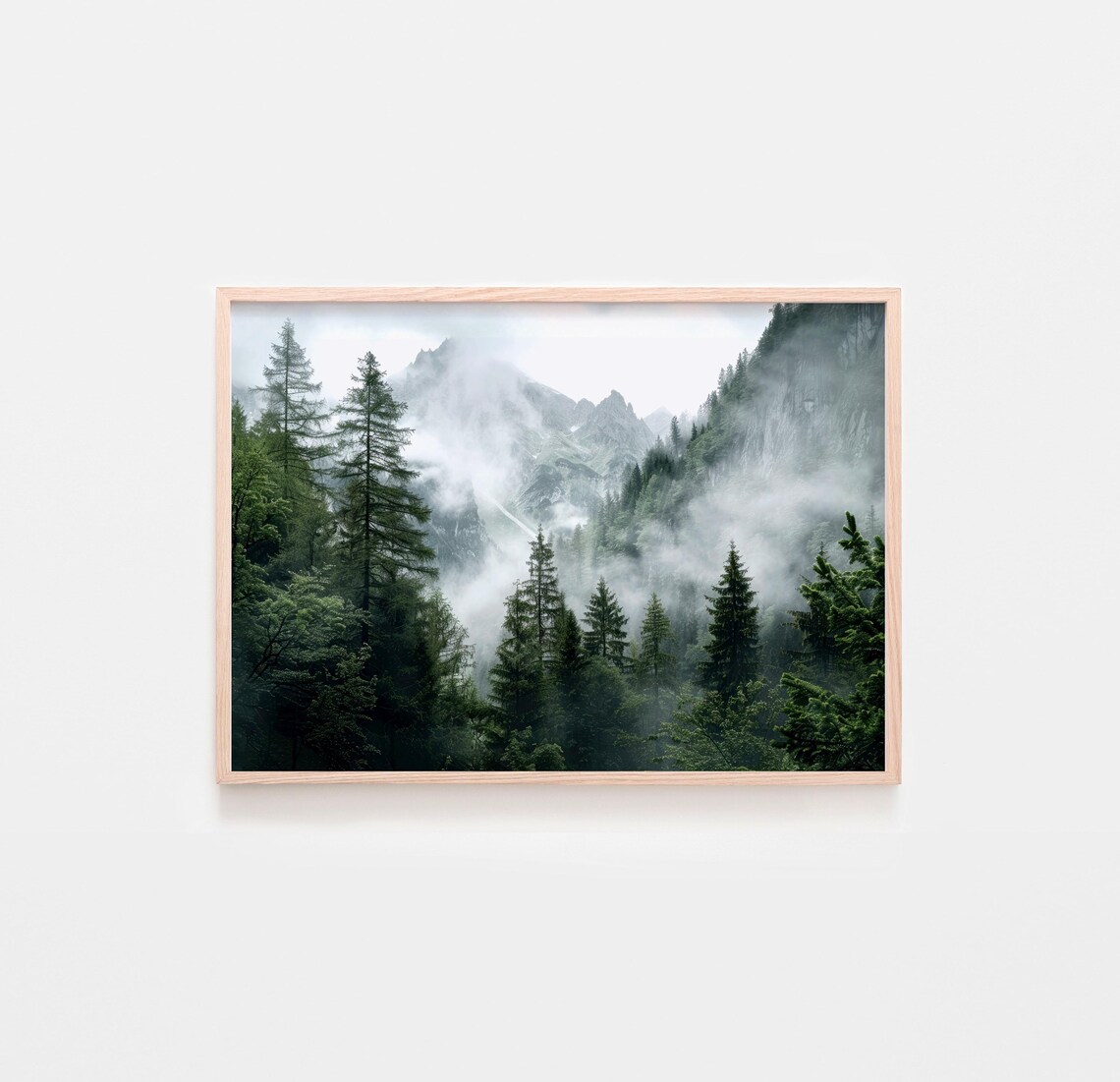 Forest Mountains Misty Foggy Landscape Art Print