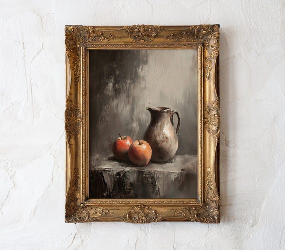 Vintage Kitchen Still Life Oil Painting Print Moody Antique Art