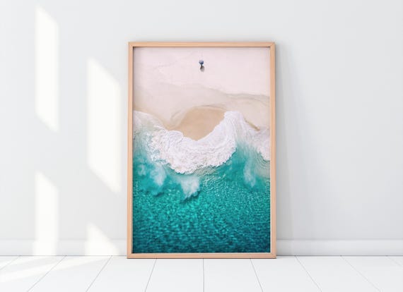 Aerial Beach Photo Print, Turquoise Ocean Coast