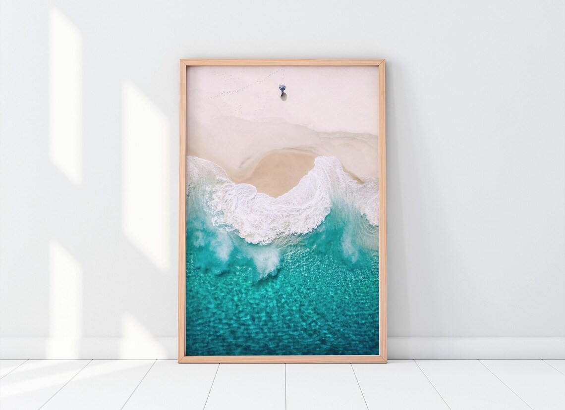 Aerial Beach Photo Print, Turquoise Ocean Coast