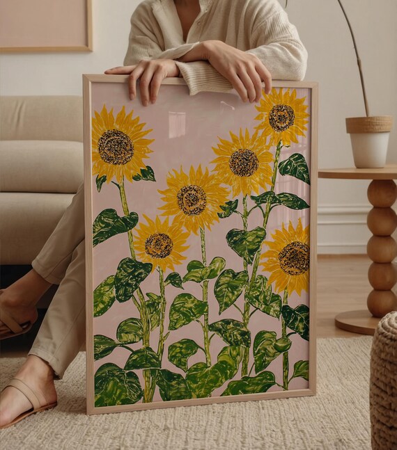 Abstract Sunflower Painting Print Colorful Summer Floral Wall Art