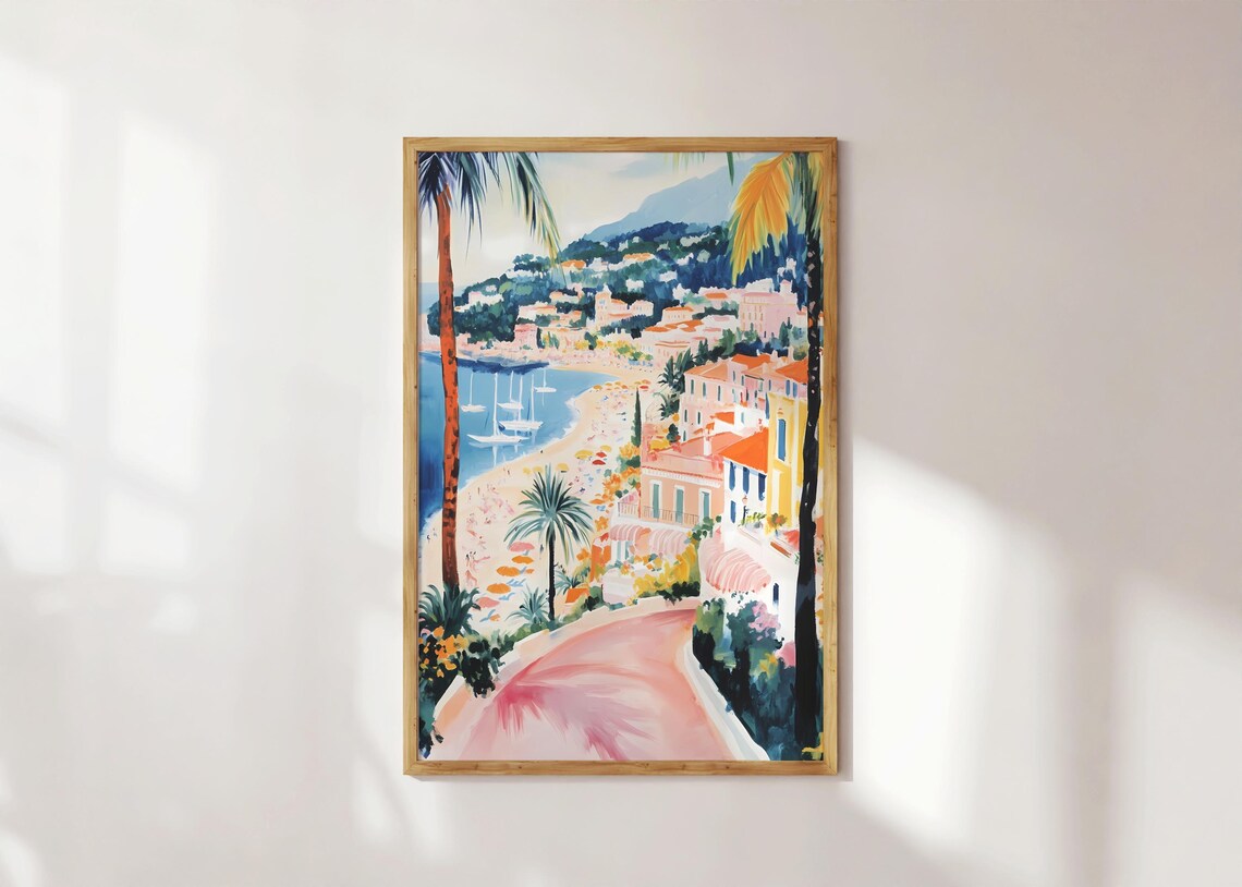 French Riviera Travel Poster, Mediterranean Seaside