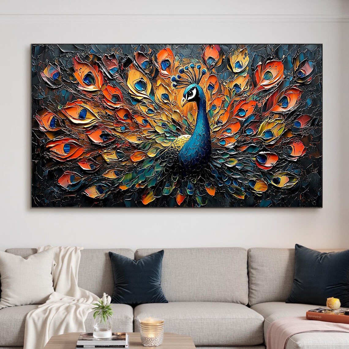 Abstract Peacock Oil Painting, Modern Art Print