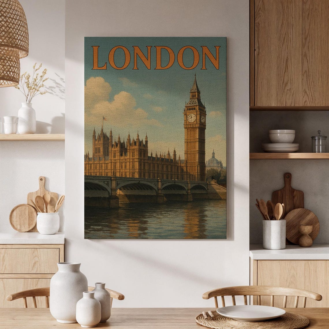 London Big Ben Parliament Vintage Travel Poster Retro Style Art